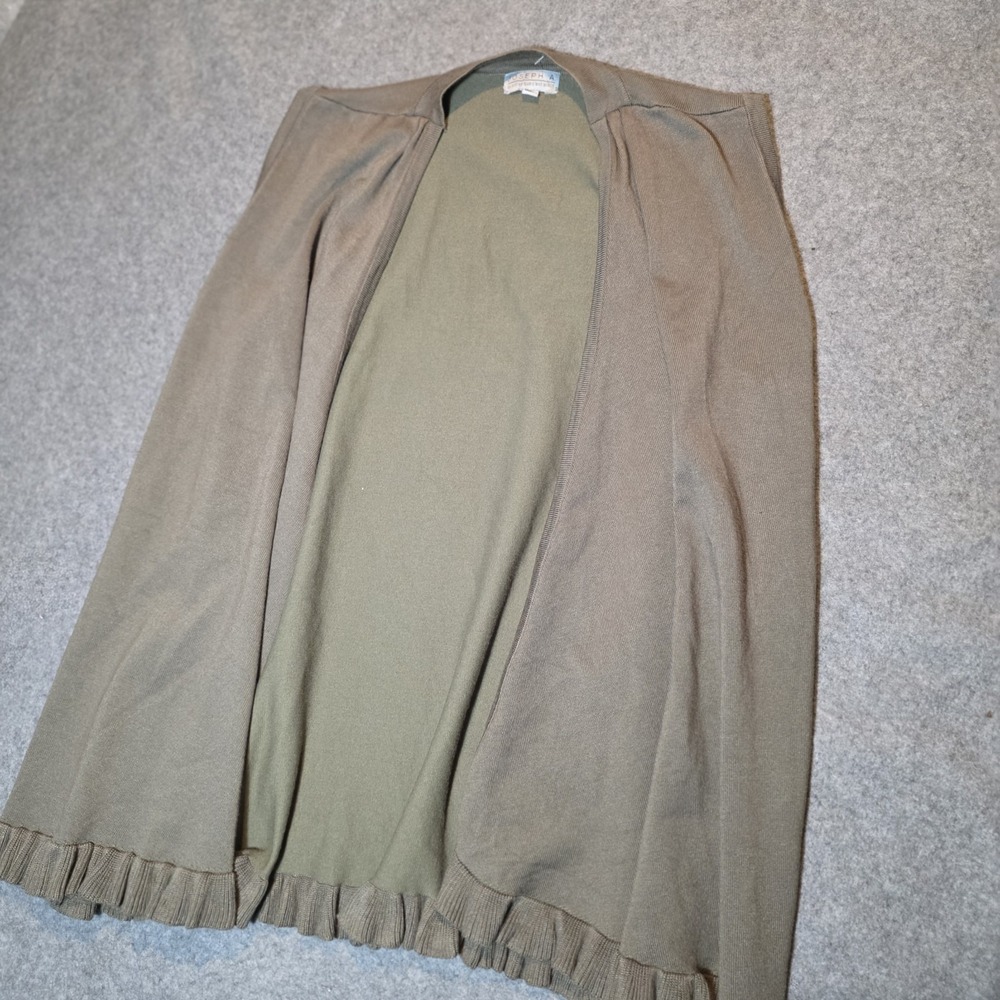 Josepha Olive Sleeveless Ruffle Open Vest XL Mid-Length Women's Solid